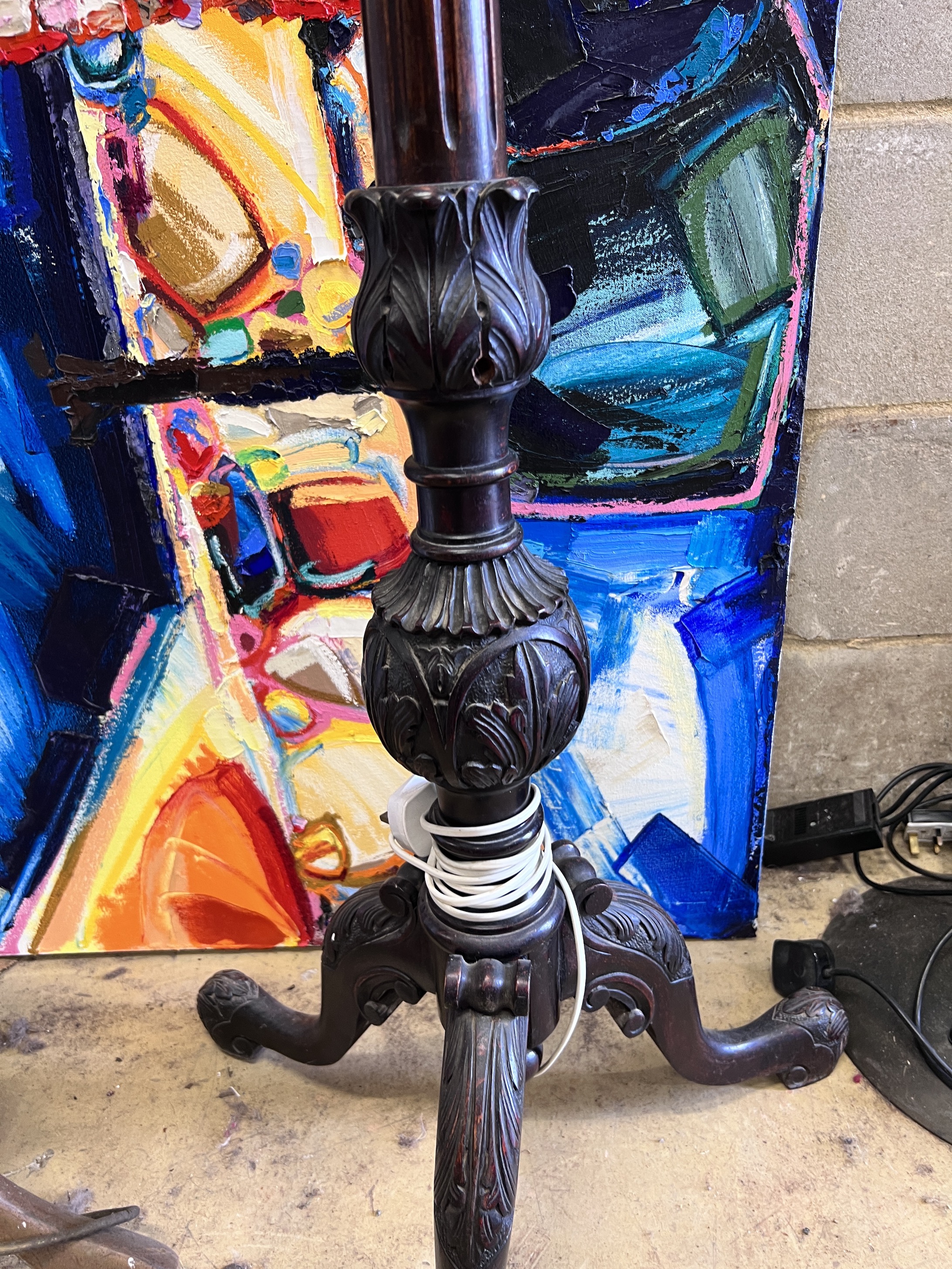 A Victorian carved mahogany standard lamp, height 154cm